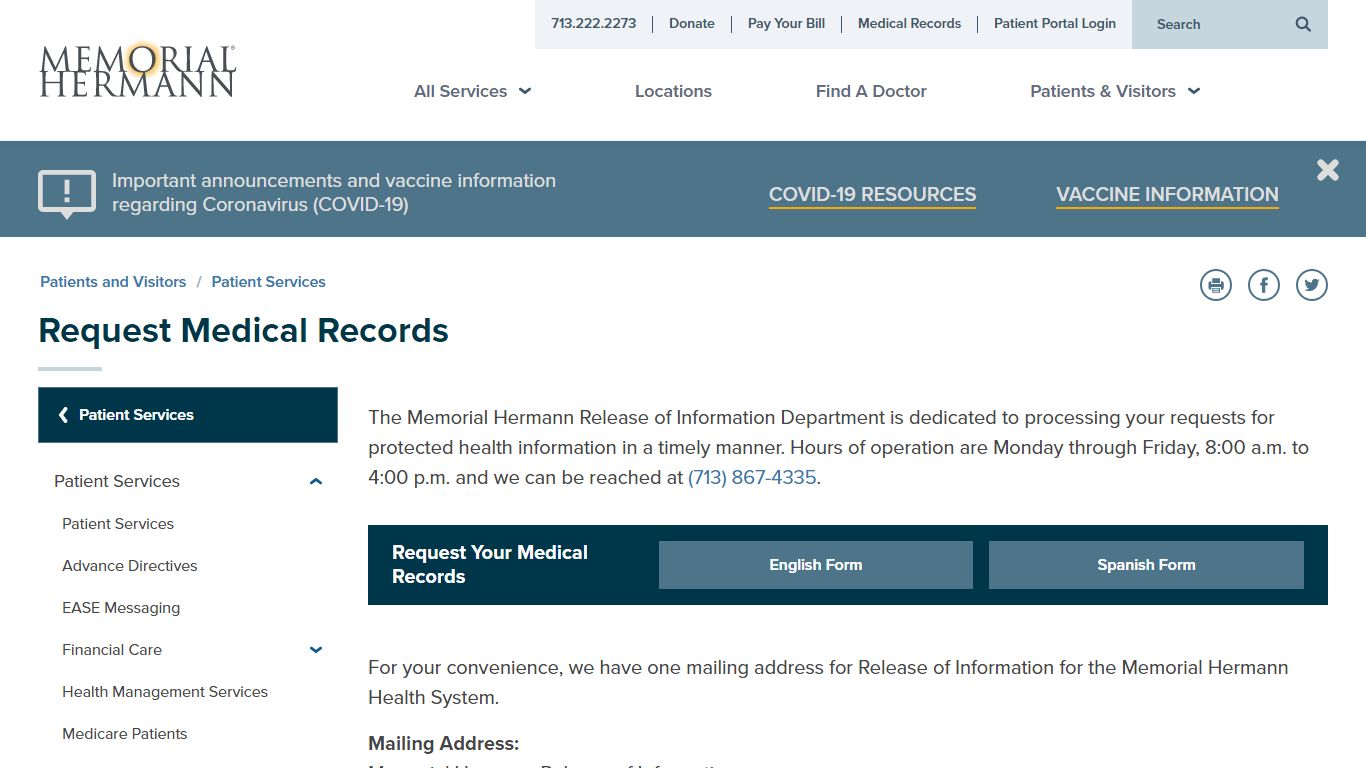 Request Medical Records | Memorial Hermann