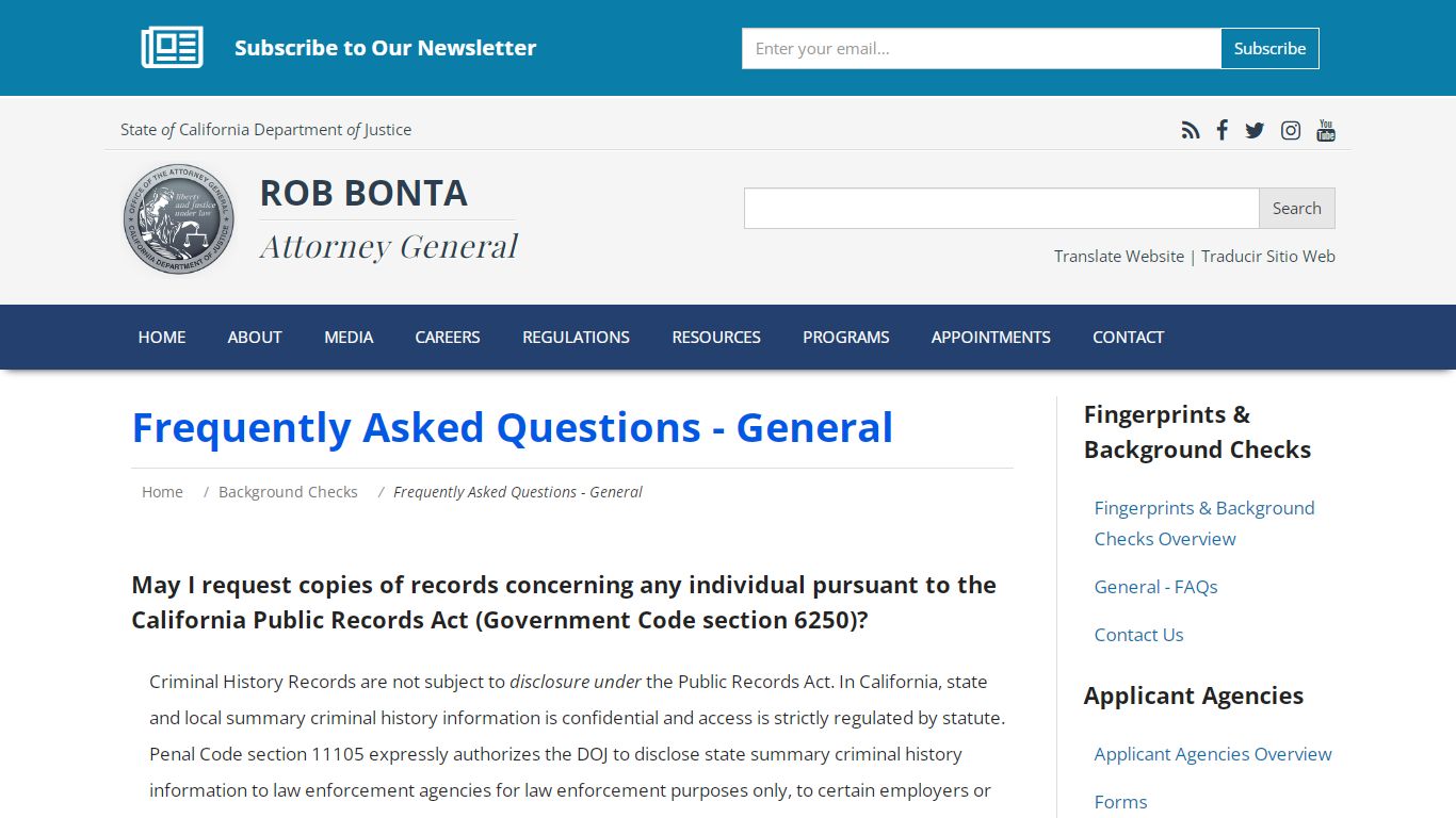Frequently Asked Questions - General | State of California - Department ...