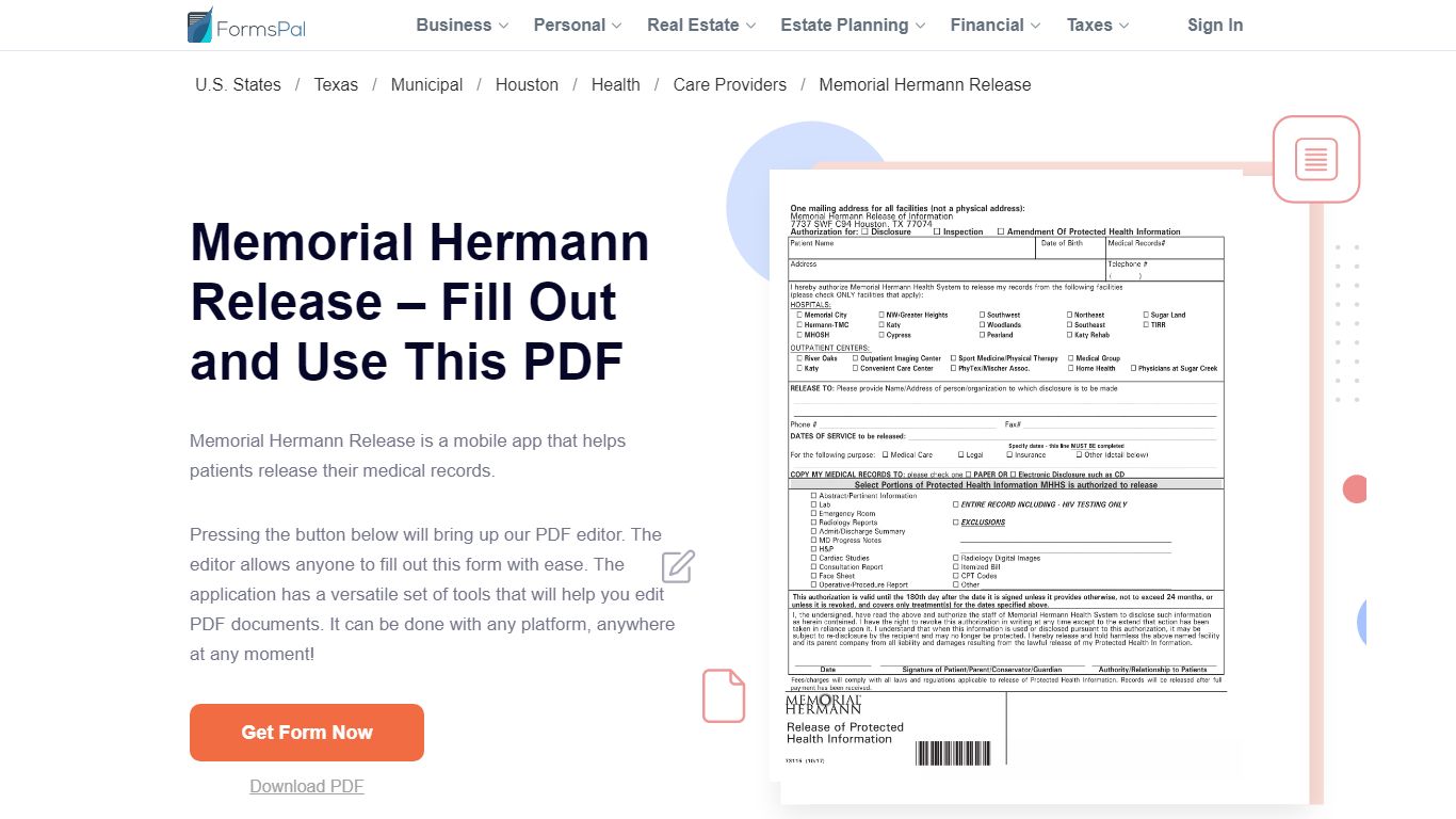 Memorial Hermann Release ≡ Fill Out Printable PDF Forms Online